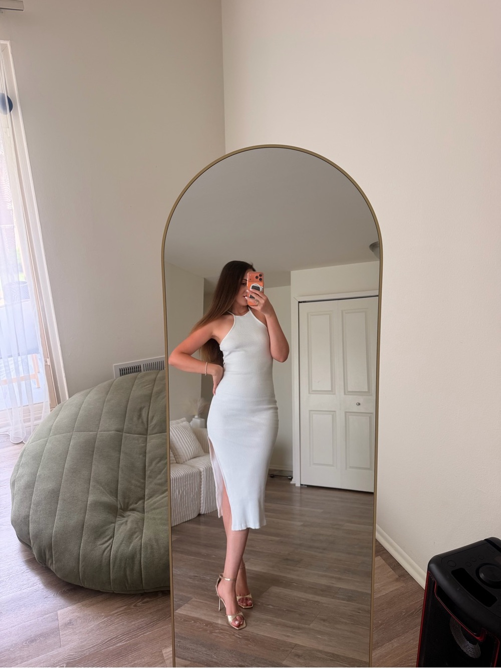 Zara White Halter Midi Dress with Side Slit